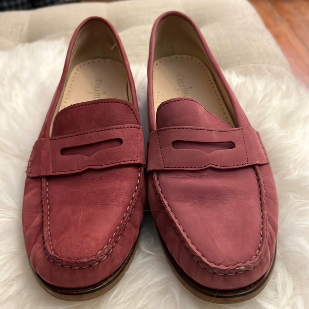 Pink leather penny loafers